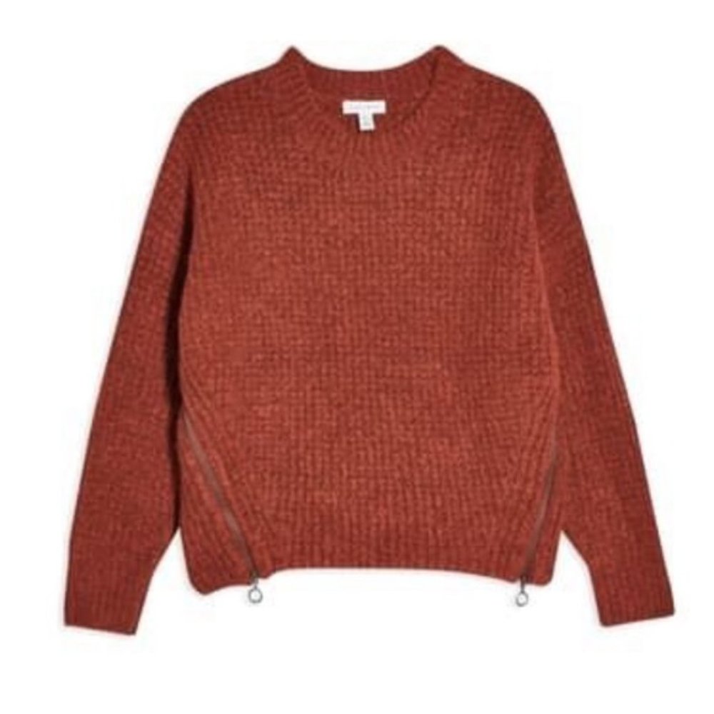 TOPSHOP zip Detail Waffle Knit Sweater - Picture 2 of 11
